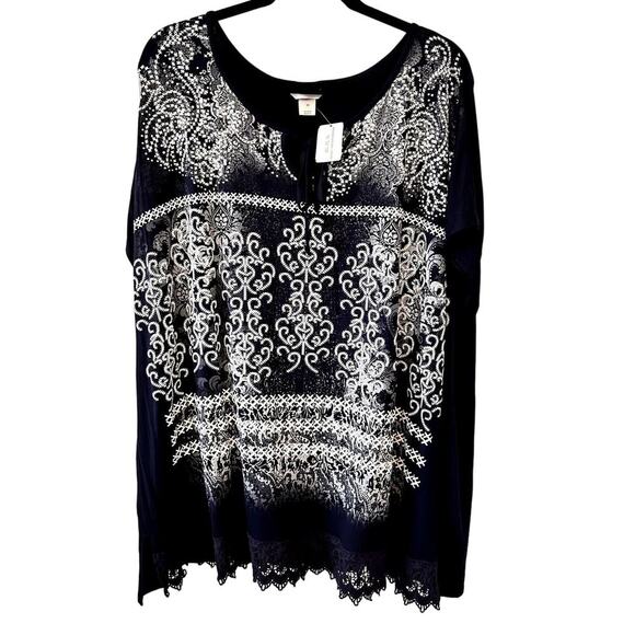 C J BANKS NWT Navy Blue/White Cap Sleeves Blouse Sz 3X Style 0003427 - Picture 1 of 7